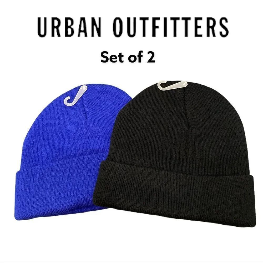 NEW Urban Outfitters UO Women's Blue Black Jersey Knit Cap Hat Beanie Set
